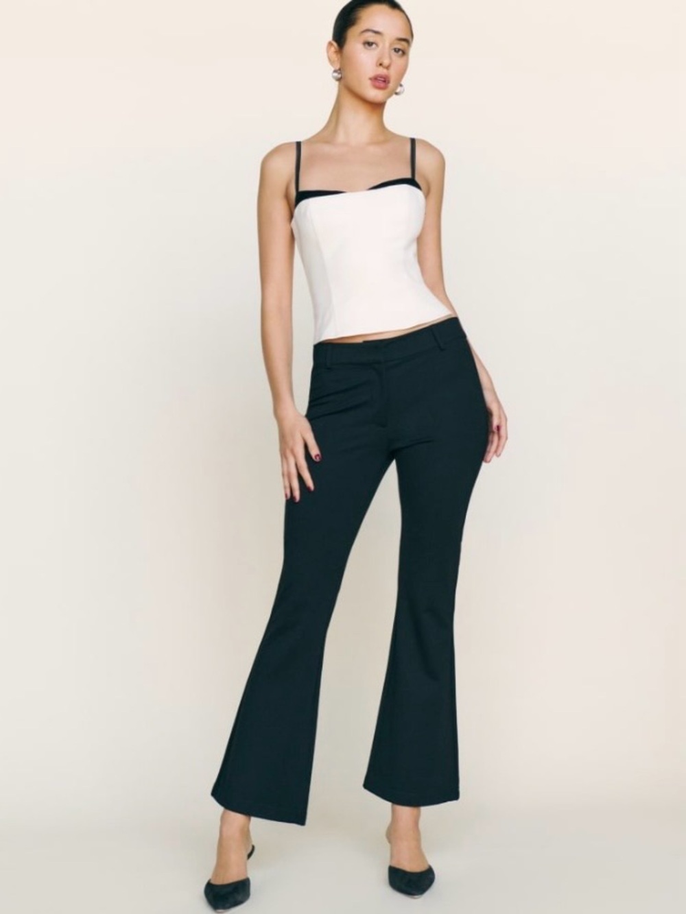 Reformation Ryan Cropped Kick Flare Black Knit Stretch Pant size 6